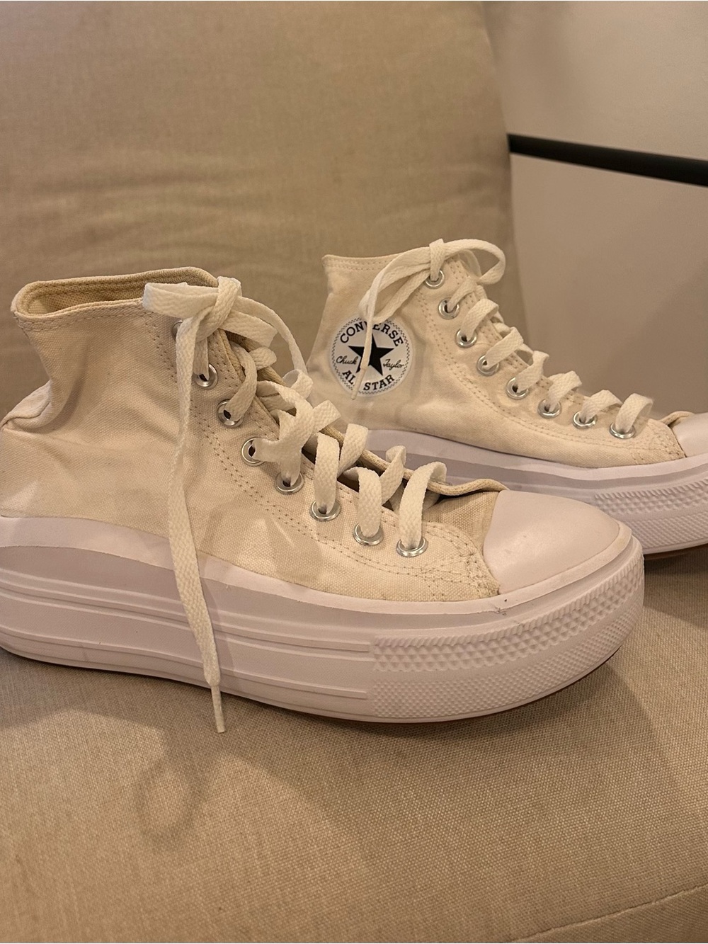 Converse Platform High-Top Sneakers in Cream and White